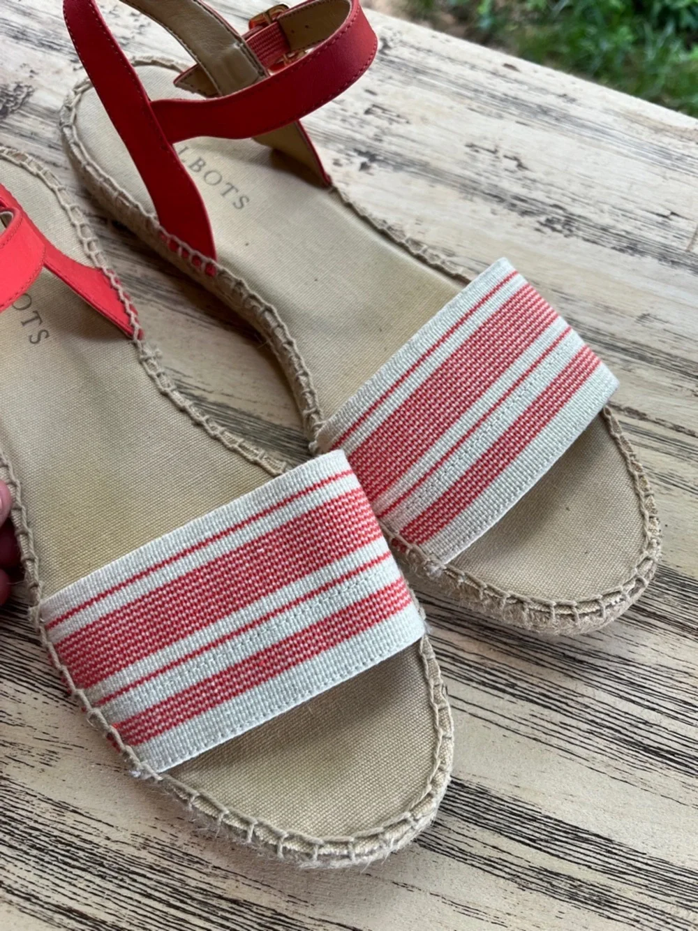 Talbots Coral and Cream Striped Espadrille Sandals